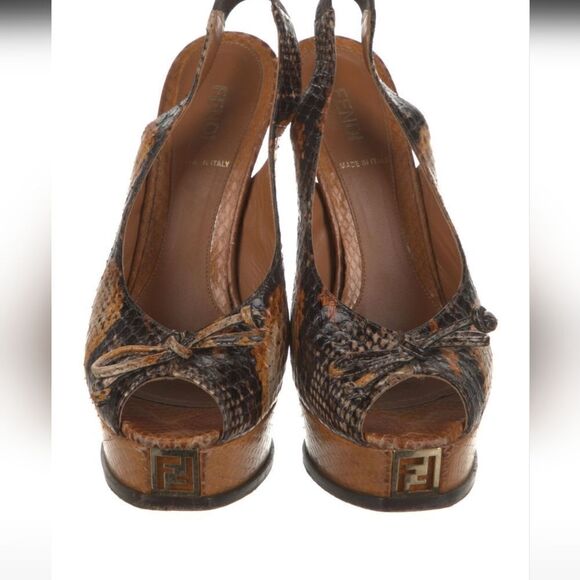FENDI Brown Snakeskin Print Slingback Heels Sz 37 (7) - Picture 11 of 12